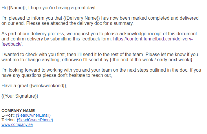 Delivery feedback email
