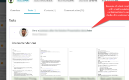 Task with email templates reminding salesperson to send case studies